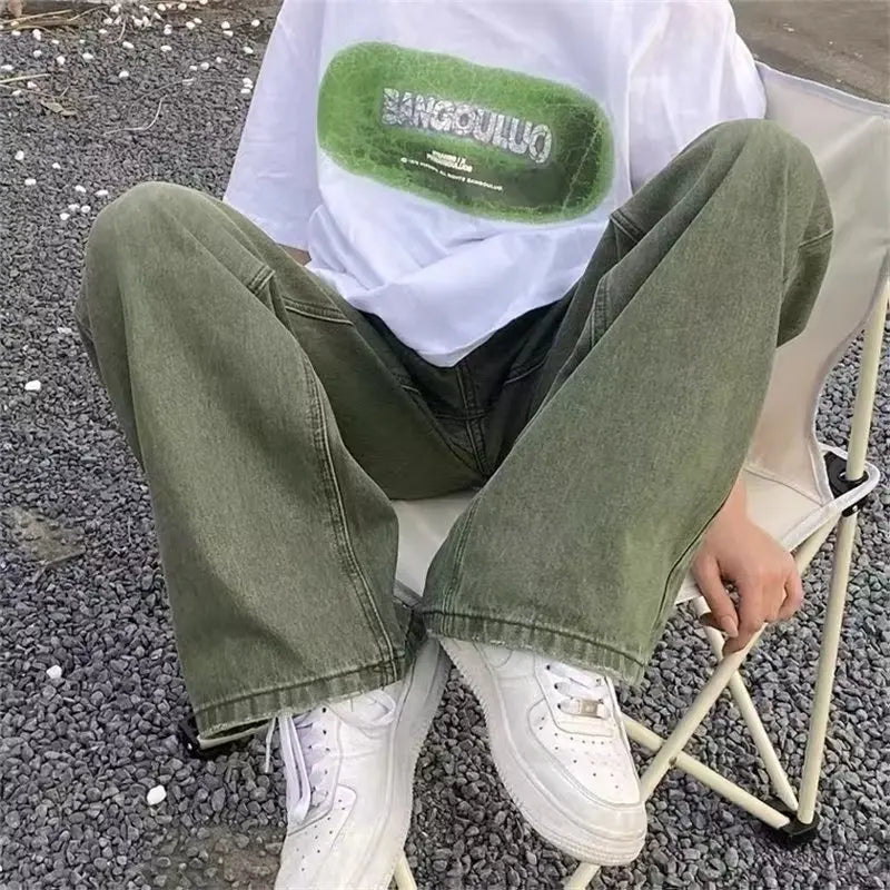 Y2K High Waist Gradient Green Denim Jeans