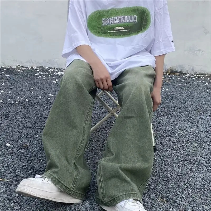 Y2K High Waist Gradient Green Denim Jeans
