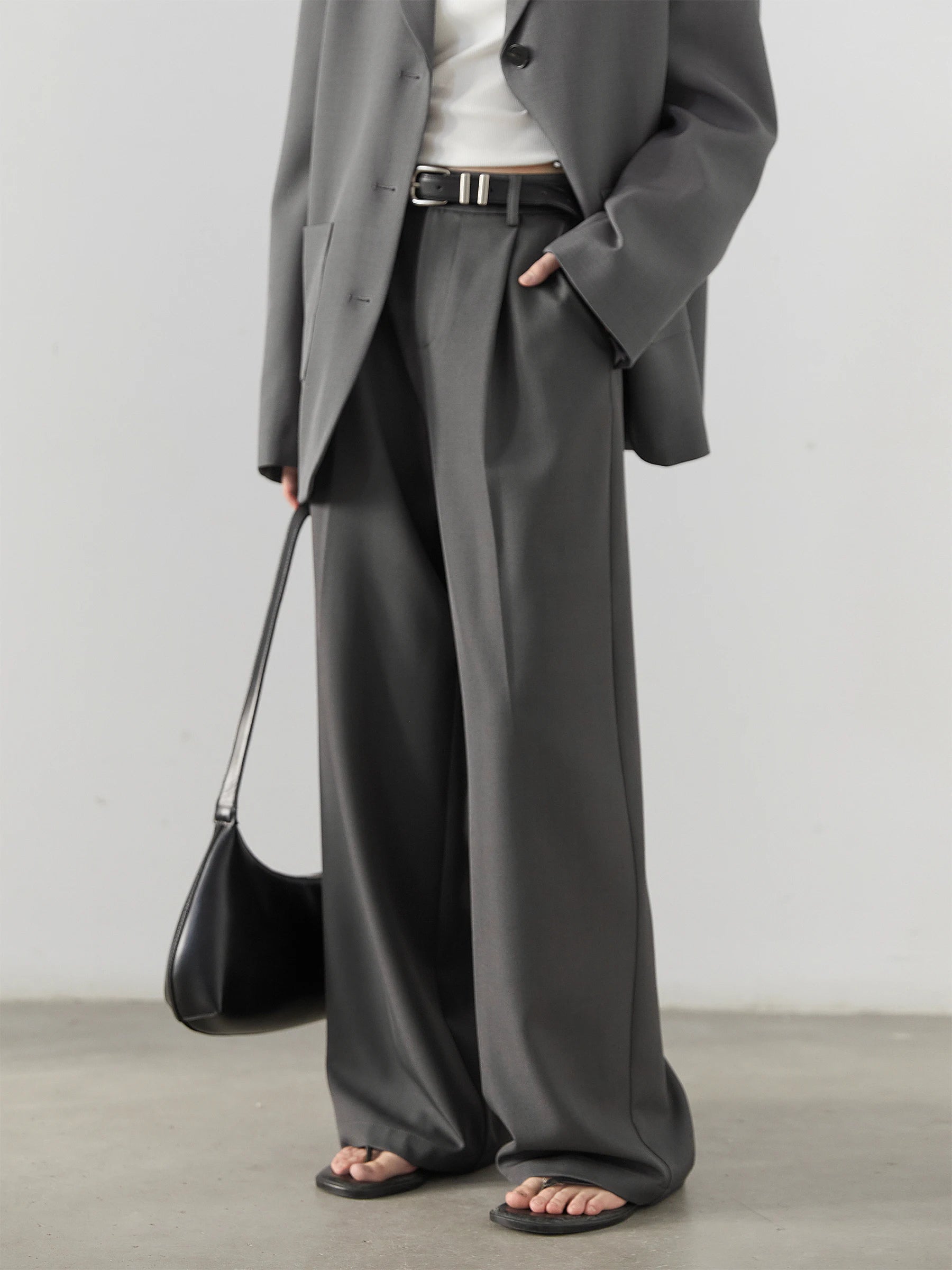 Y2K High Waist Pleated Boyfriend Fit Trousers