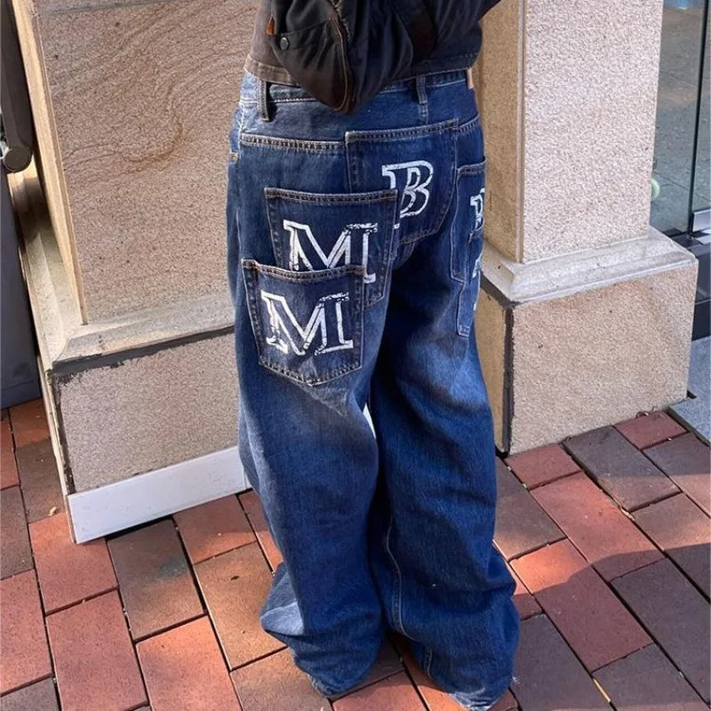 Y2K High Waist Print Graphic Multi Pocket Jeans