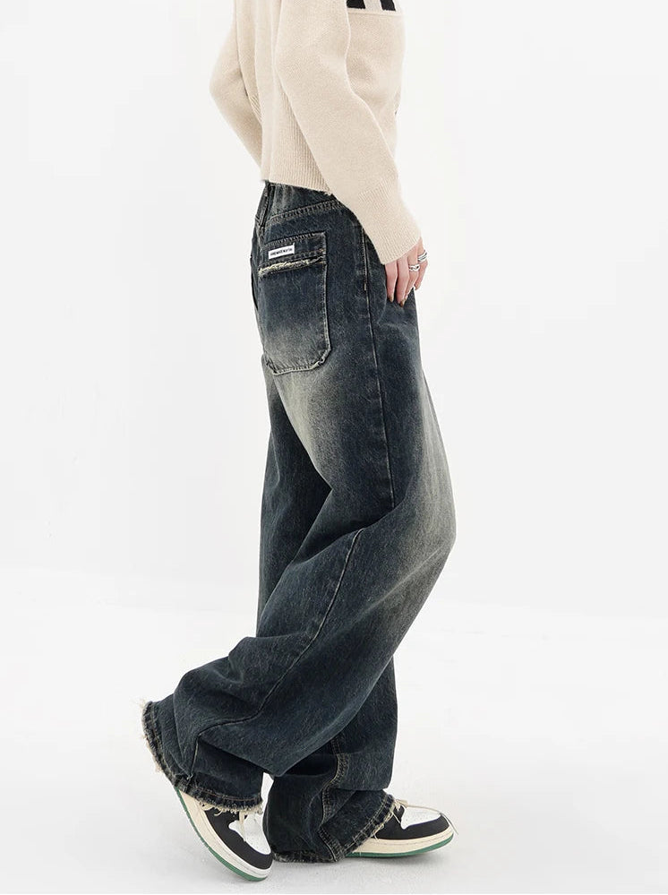 Y2K High Waist Slight Wash Baggy Boyfriend Jeans