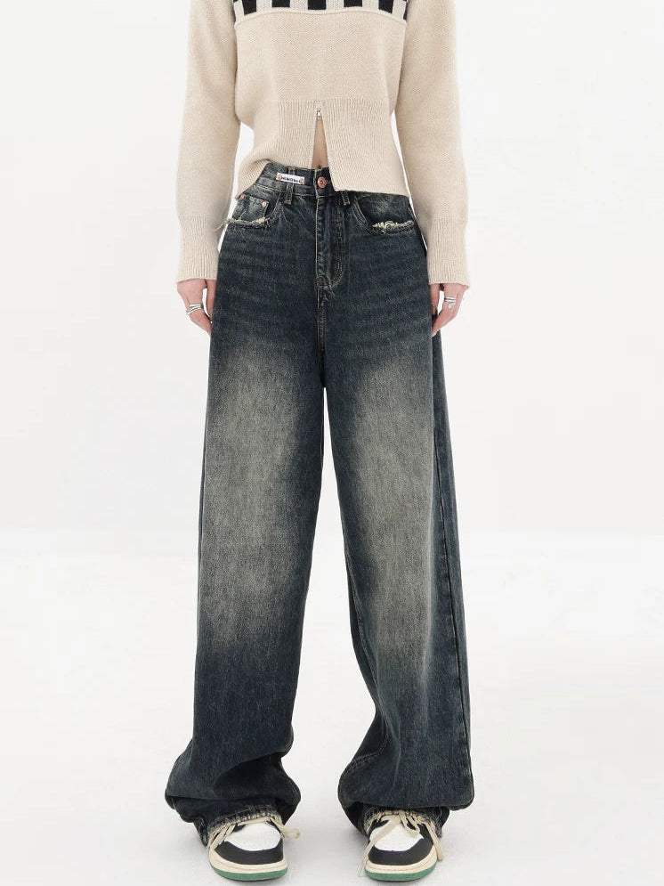 Y2K High Waist Slight Wash Baggy Boyfriend Jeans