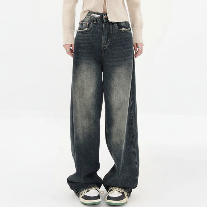 Y2K High Waist Slight Wash Baggy Boyfriend Jeans
