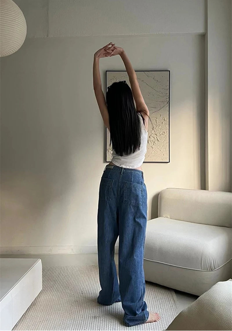 Y2K High Waist Subtle Pleated Denim Jeans