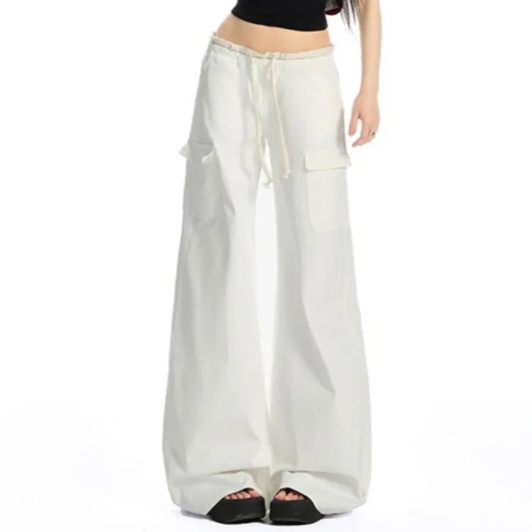 Y2K High Waist Wide Leg Drawstring Cargo Trousers