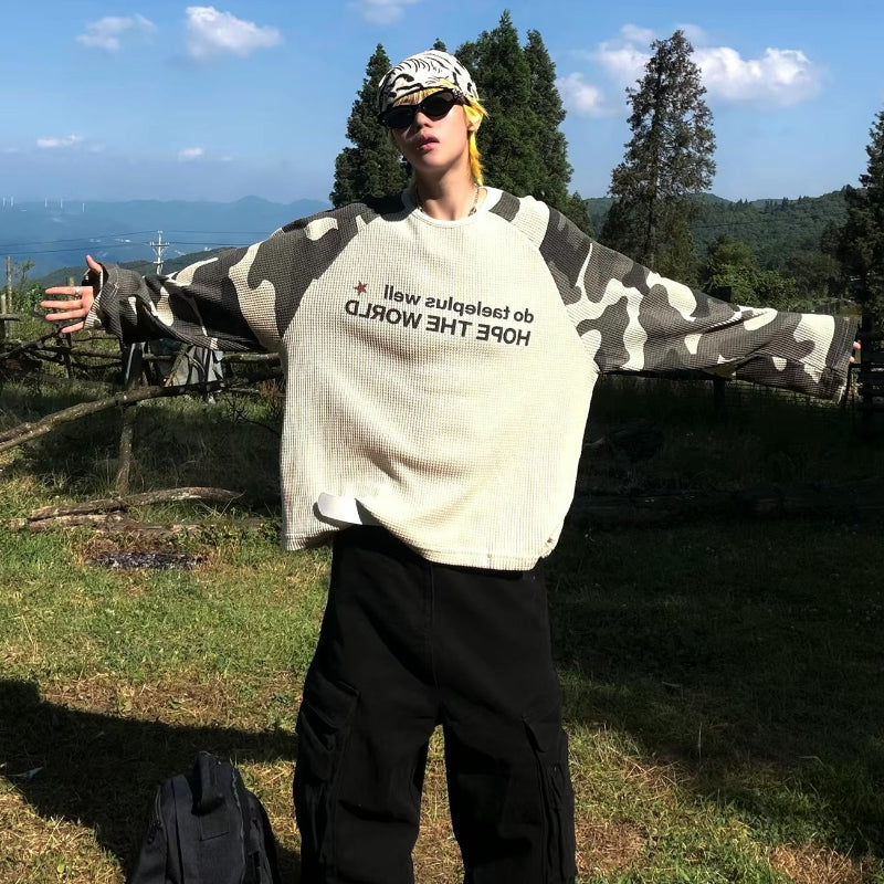 Y2K Hope Camouflage Sleeve Long Sleeve Top
