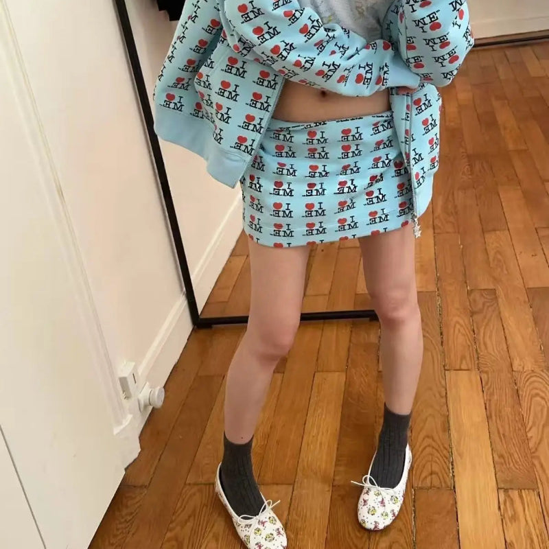 Y2K 'I Love Me' Print Low Waist A Line Mini Skirt