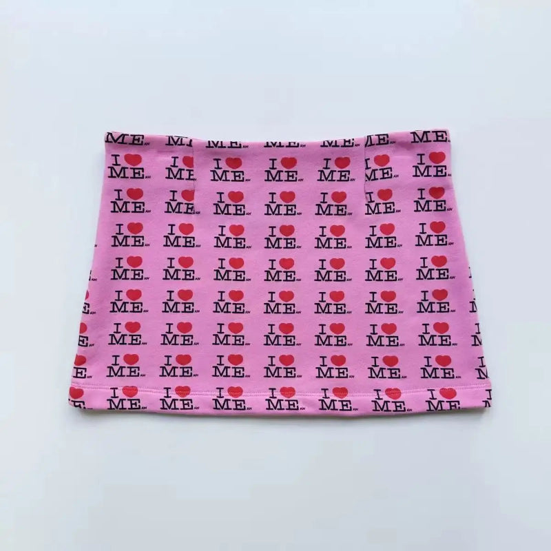 Y2K 'I Love Me' Print Low Waist A Line Mini Skirt