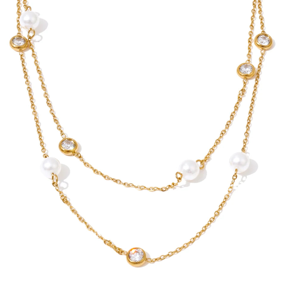 Y2K Imitation Pearls Zirconia Layered Chain Necklace