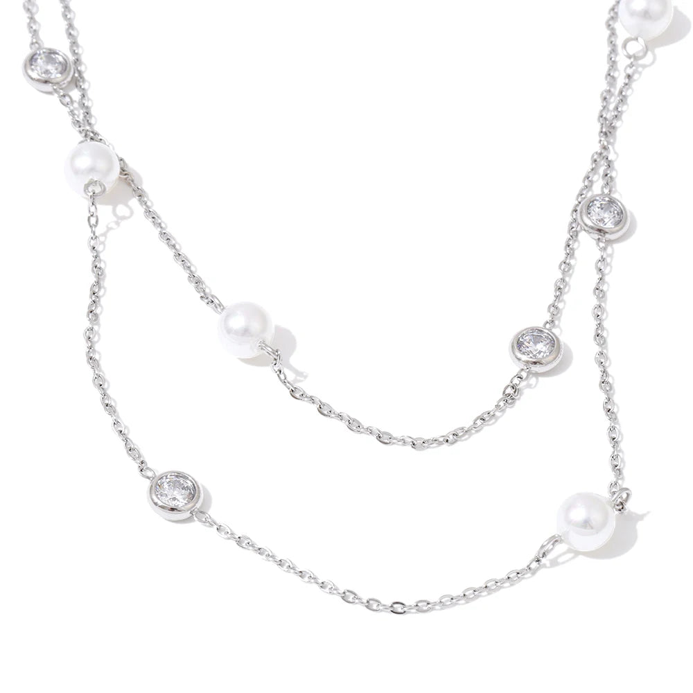 Y2K Imitation Pearls Zirconia Layered Chain Necklace