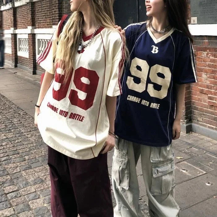 Y2K Into Battle V Neck Old School Soccer Jersey
