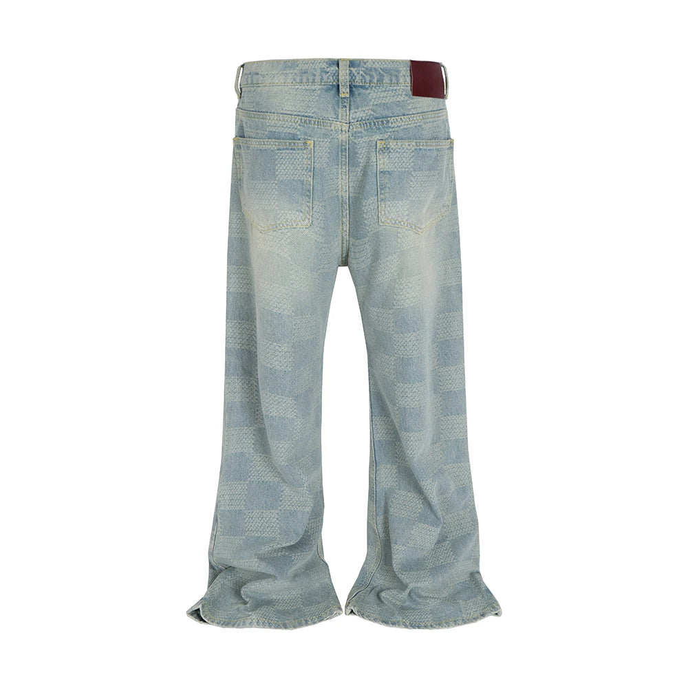 Y2K Jacquard Checkered Micro Flared Jeans