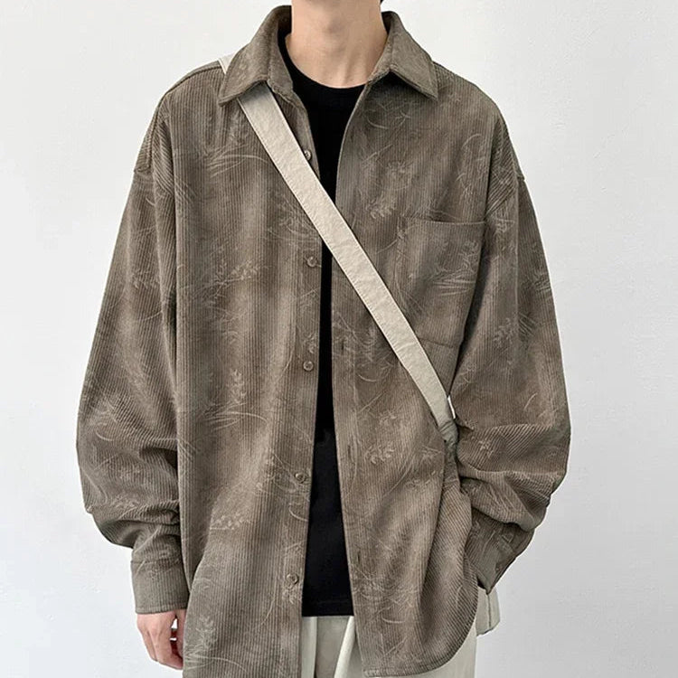 Y2K Jacquard Corduroy Long Sleeve Button Down Shirt