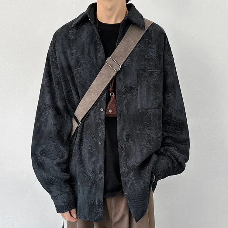 Y2K Jacquard Corduroy Long Sleeve Button Down Shirt