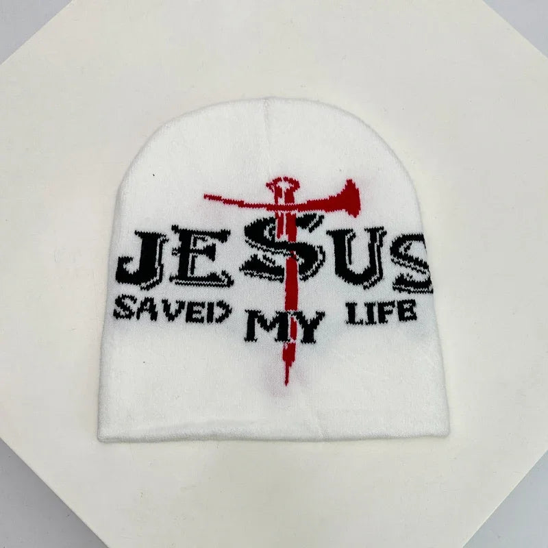 Y2K "Jesus Saved My Life" Graphic Beanie