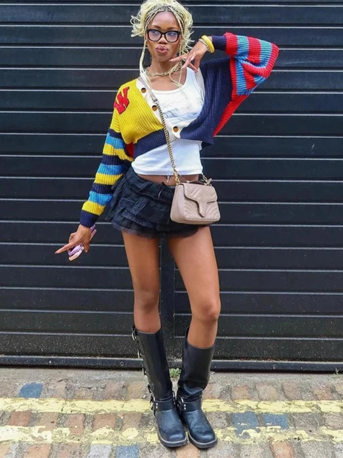 Y2K Jock Block Colour Cardigan Sweater