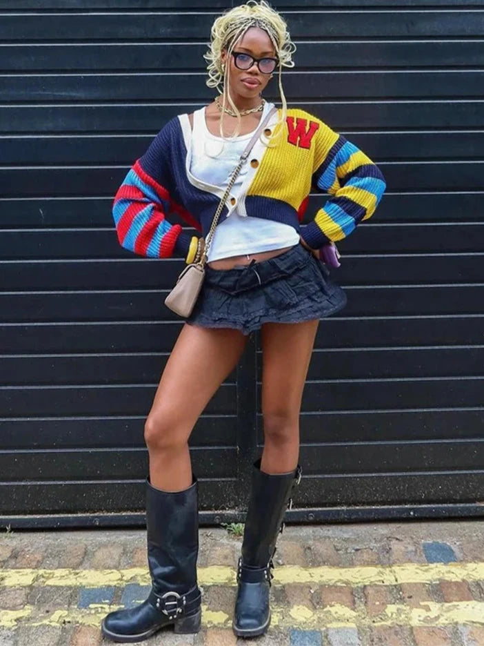 Y2K Jock Block Colour Cardigan Sweater