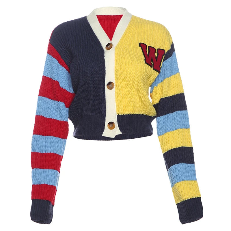 Y2K Jock Block Colour Cardigan Sweater