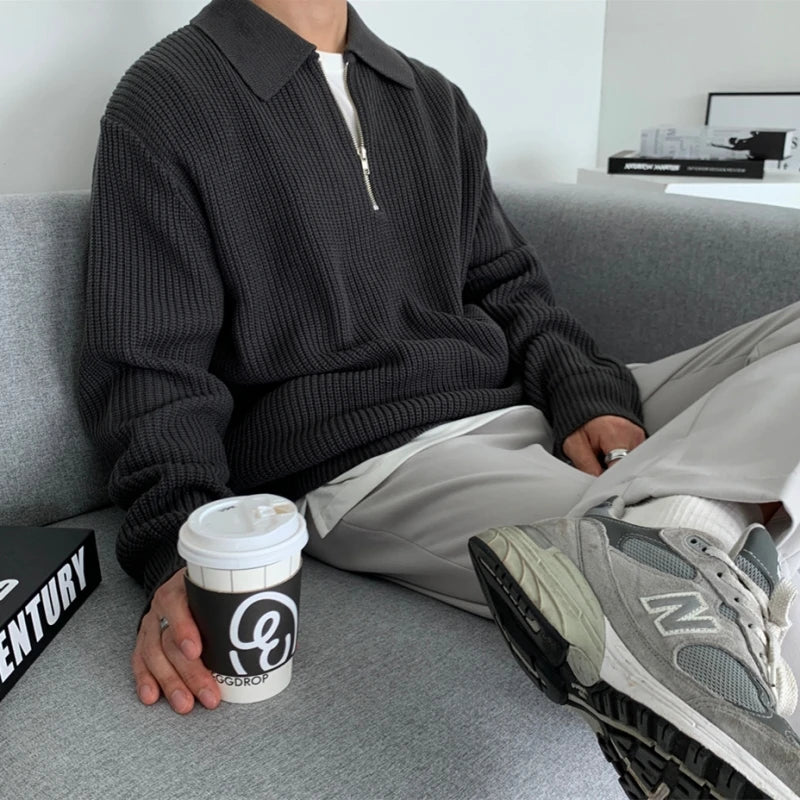 Y2K Knitted Lapel 1/4 Zip Jumper Sweater