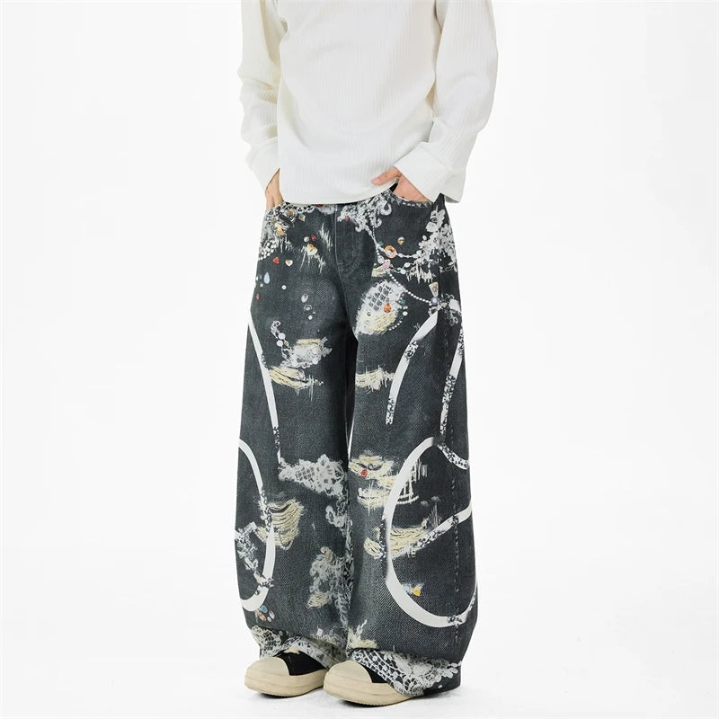 Y2K Lace Print Graphic Mens Jeans