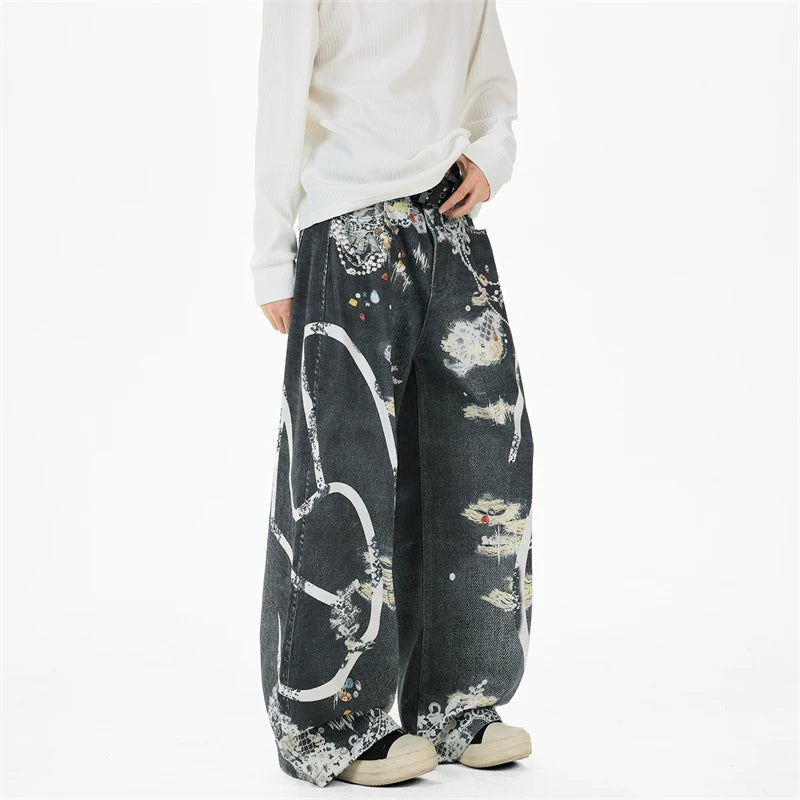 Y2K Lace Print Graphic Mens Jeans