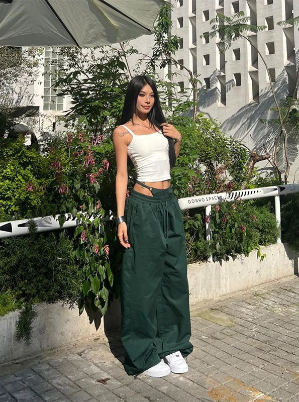 Y2K Lace Up Streetwear Baggy Low Waist Cargo Trousers