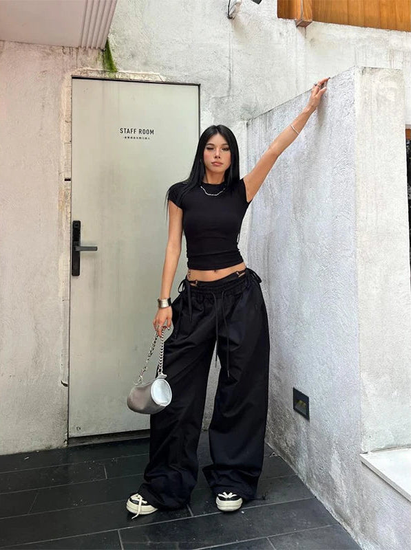 Y2K Lace Up Streetwear Baggy Low Waist Cargo Trousers