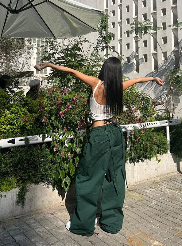 Y2K Lace Up Streetwear Baggy Low Waist Cargo Trousers