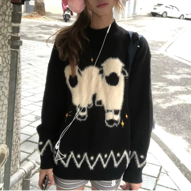 Y2K Lambs Jacquard Graphic Sweater