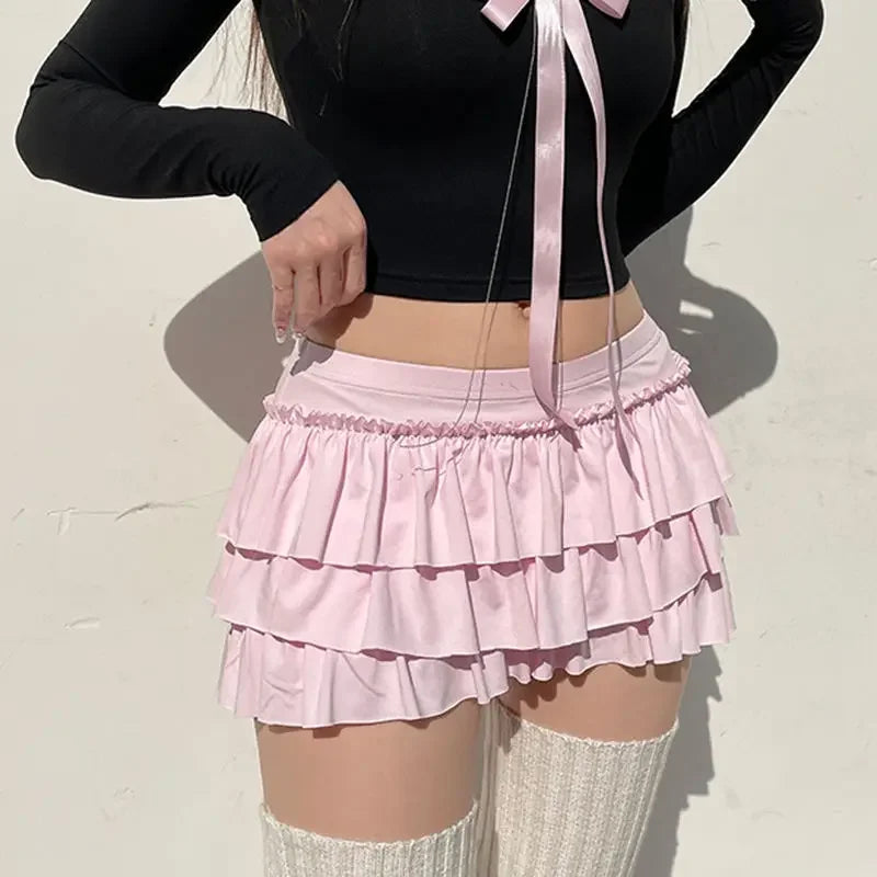 Y2K Layered Ball Gown Style Bow Pleated Mini Skirt