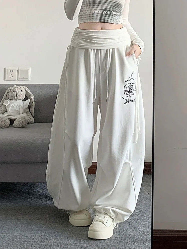 Y2K Layered High Waist Baggy Boyfriend Sweatpants Joggers Trousers
