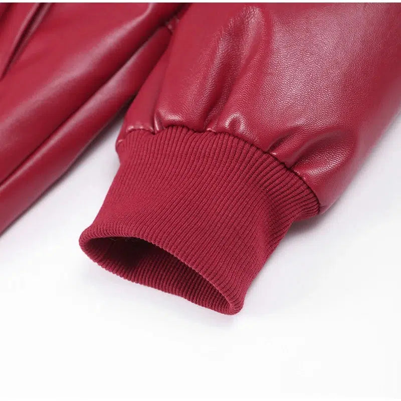 Y2K Leather Bomber Jacket Red