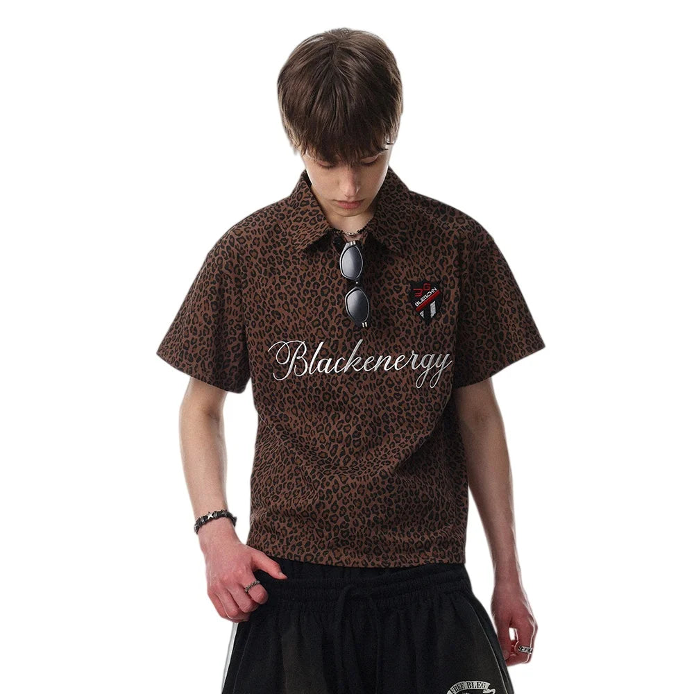 Y2K Leopard Print Graphic Polo Shirt