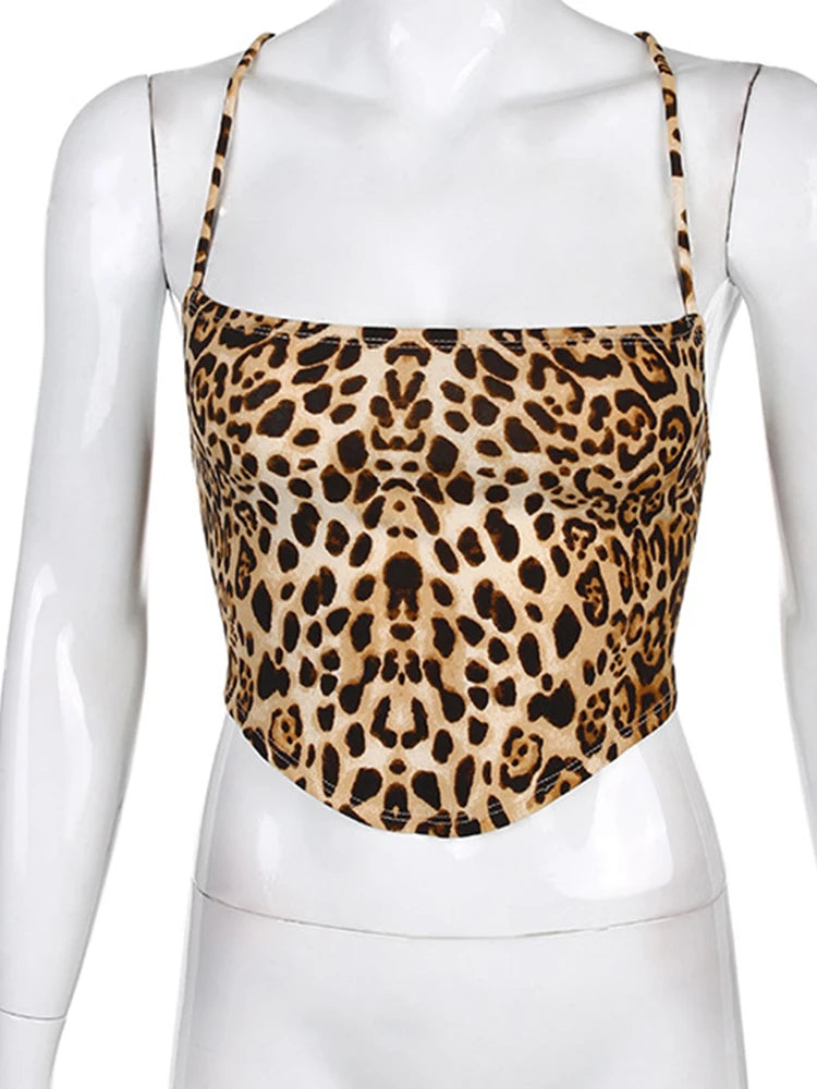 Y2K Leopard Print Strapy Back Top