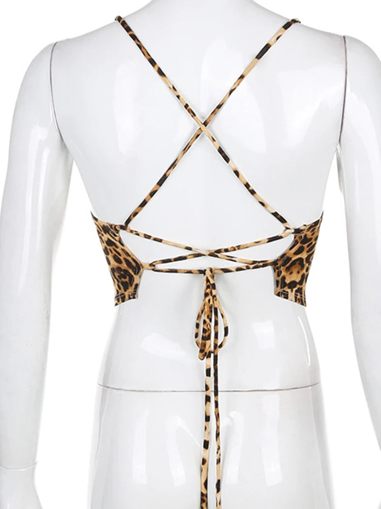 Y2K Leopard Print Strapy Back Top