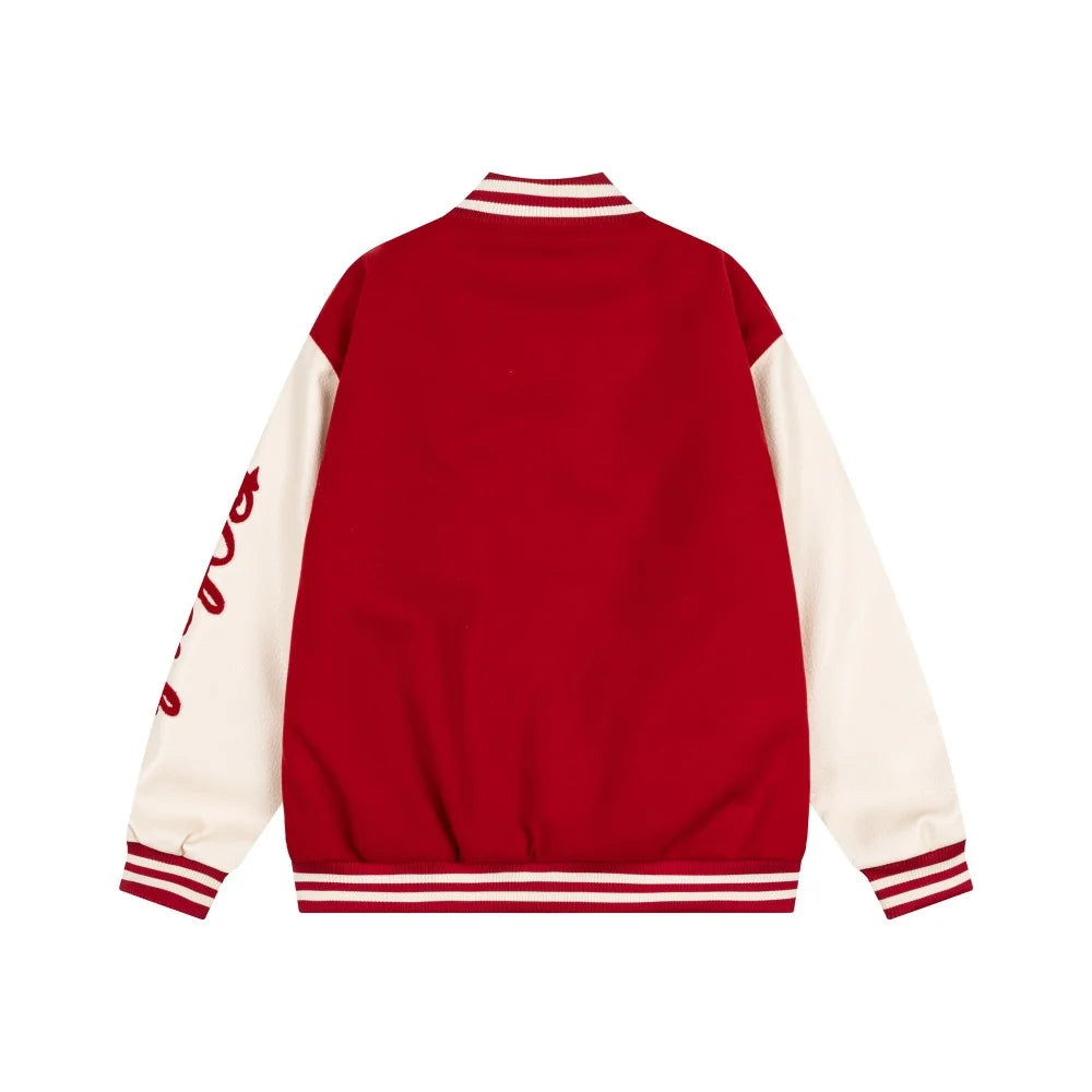 Y2K Letter Embroidered Baseball Faux PU Leather Varsity Jacket