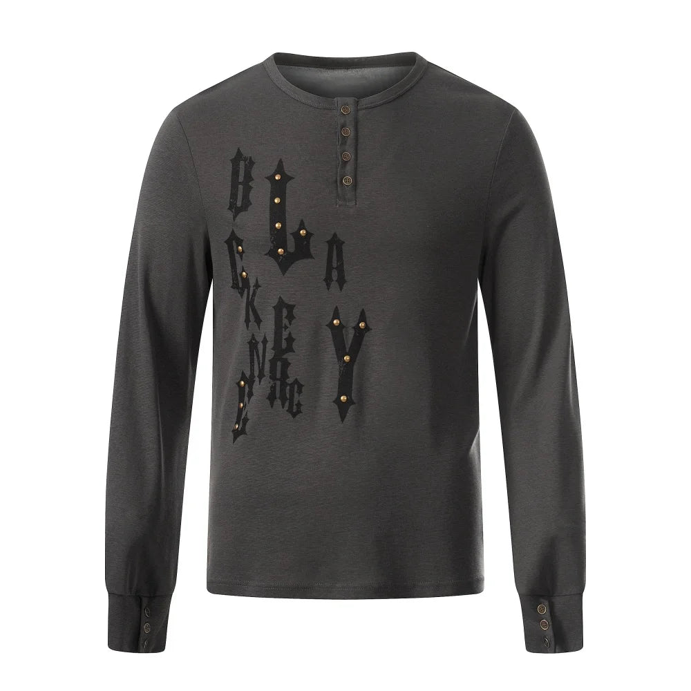 Y2K Letter Print Henley Button Long Sleeve Top