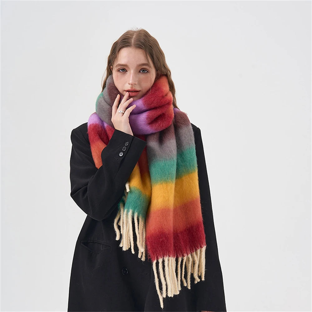 Y2K Lightweight Rainbow Knitted Shawl Scarf
