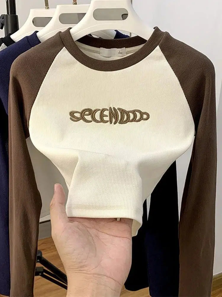 Y2K Long Sleeve Embroidered Top