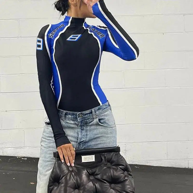 Y2K Long Sleeve Racing Body Suit Top