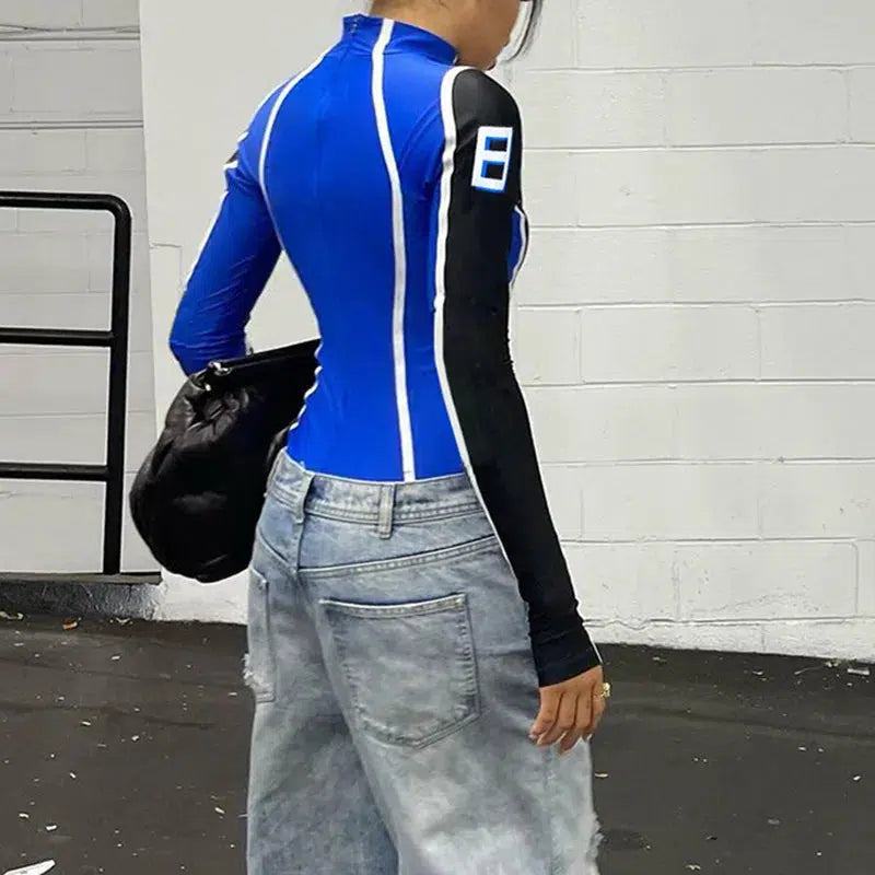 Y2K Long Sleeve Racing Body Suit Top