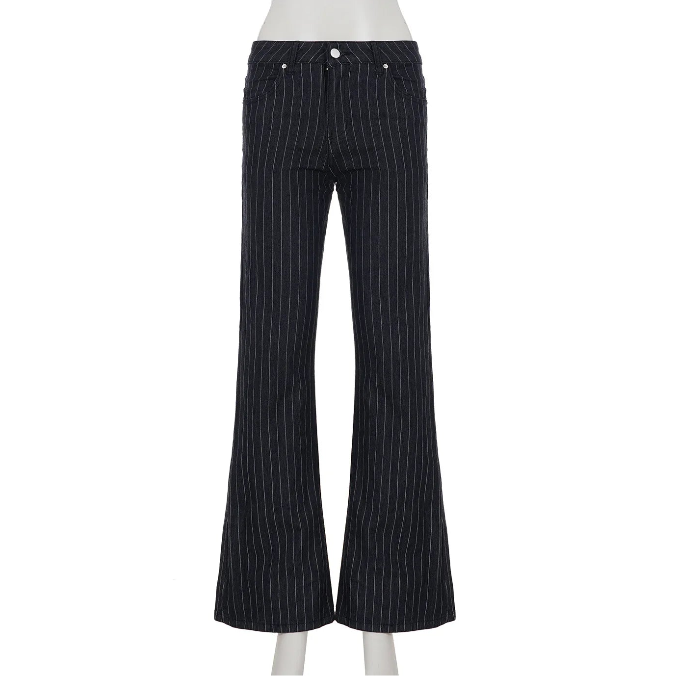 Y2K Low Rise Pinstripe Black Flared Denim Jeans