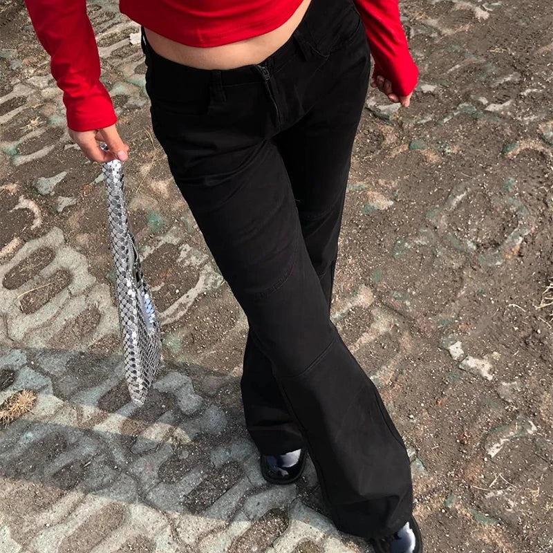 Y2K Low Waist Black Flare Jeans