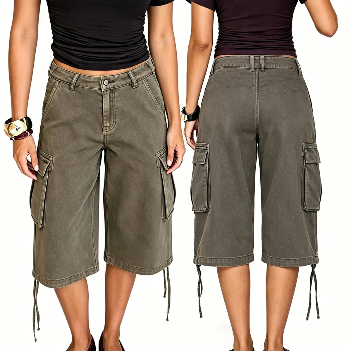 Y2K Low Waist Cargo Capri Boyfriend Jeans Shorts Jorts