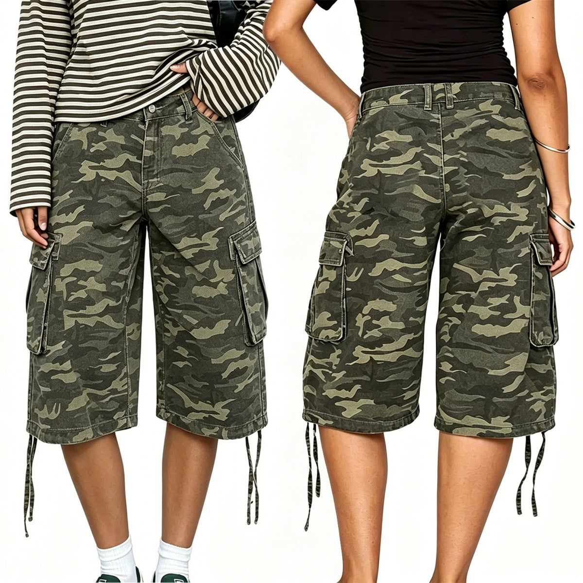 Y2K Low Waist Cargo Capri Boyfriend Jeans Shorts Jorts