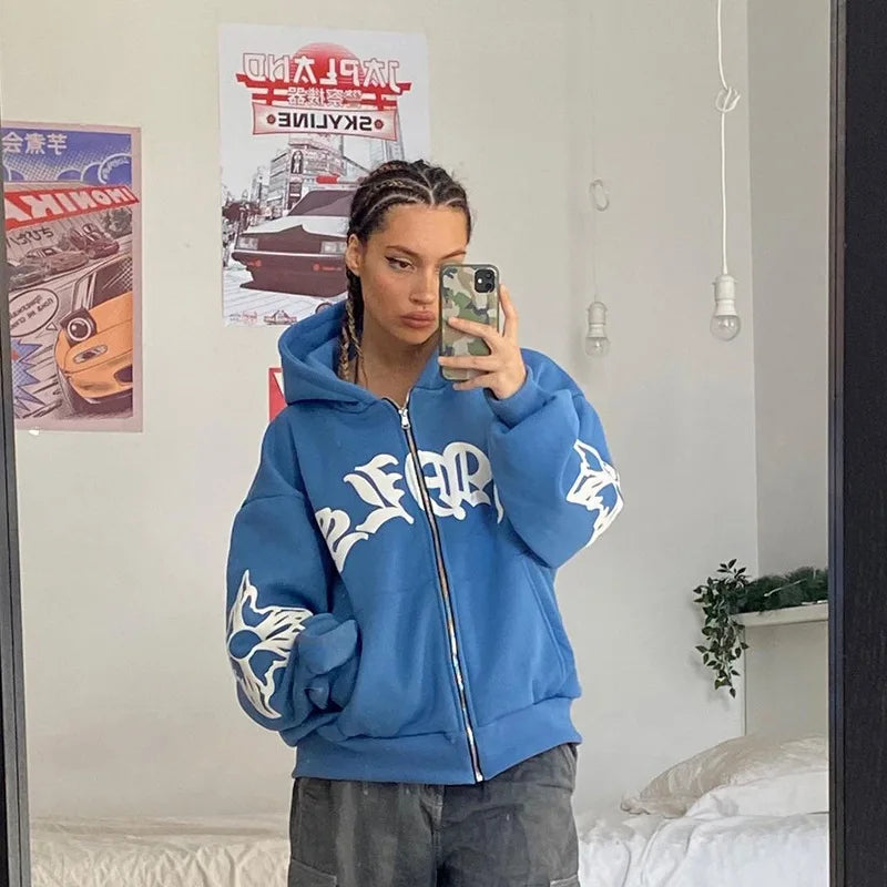 Y2K Lyrical Graphic Zip Up Hoodie