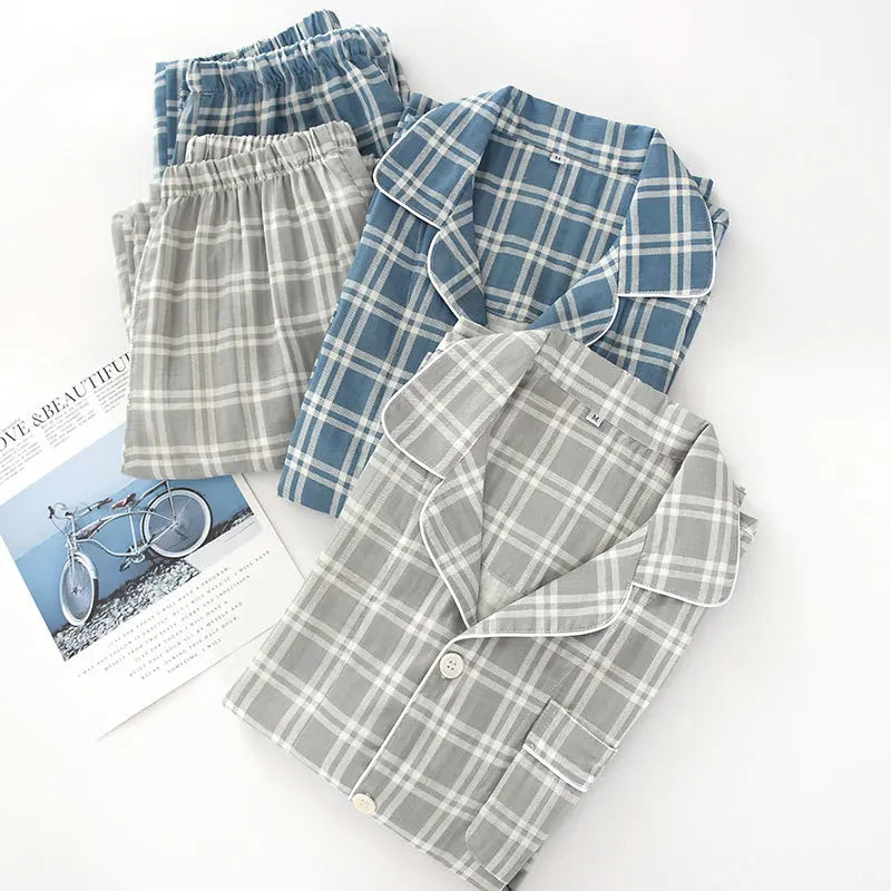 Y2K Mens Plaid Thin Pyjama Set