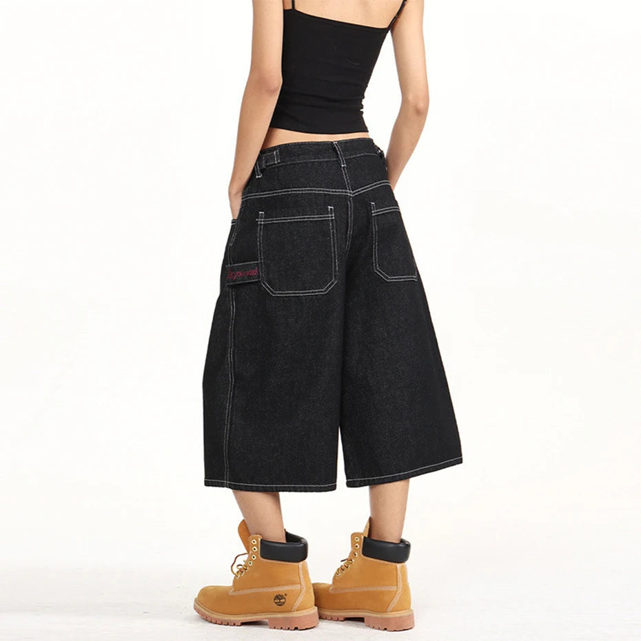 Y2K Mens Wide Leg Denim Carpenter Shorts Jorts