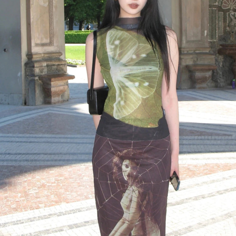Y2K Mesh Floral Tank Top