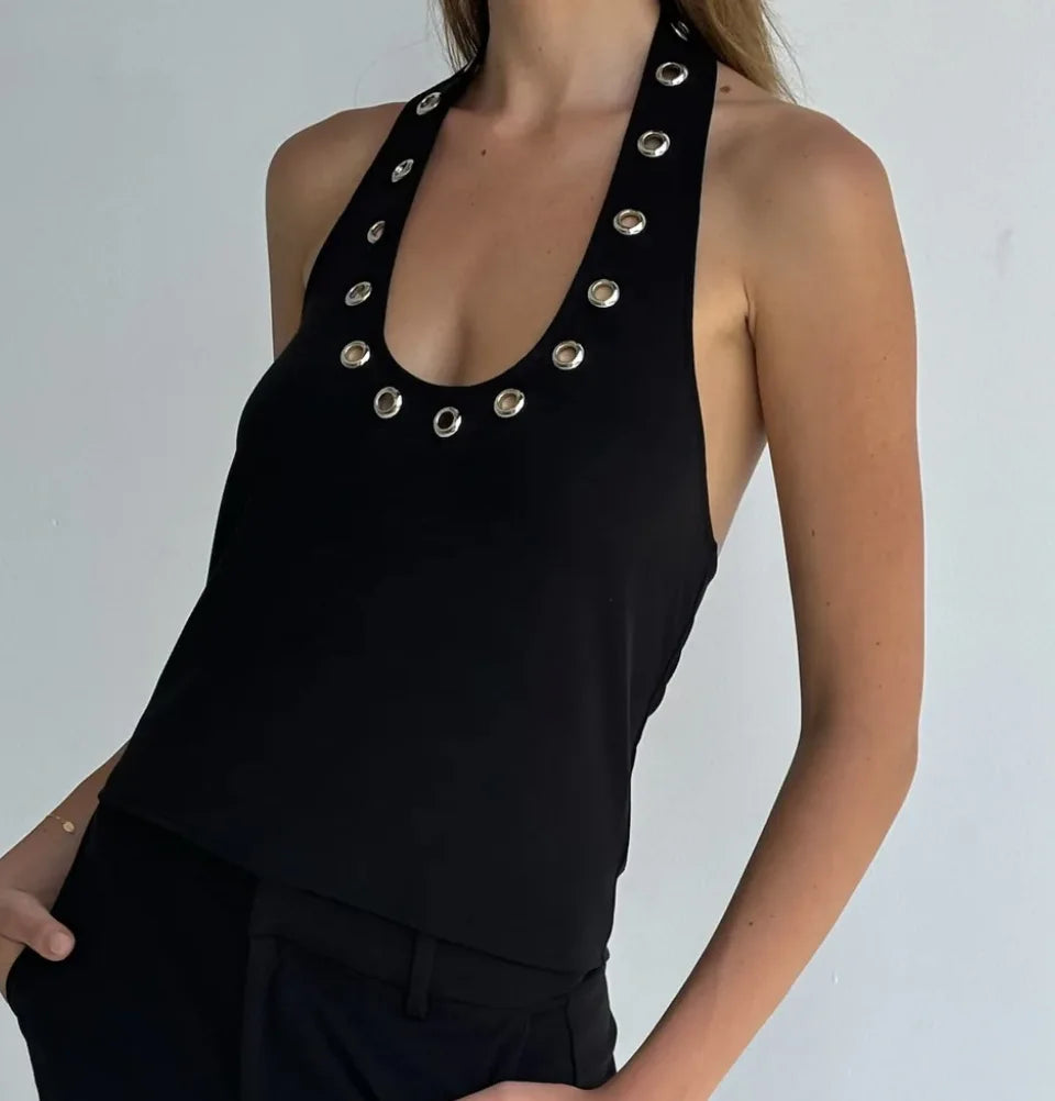 Y2K Metal Hollow Halter Tank Top